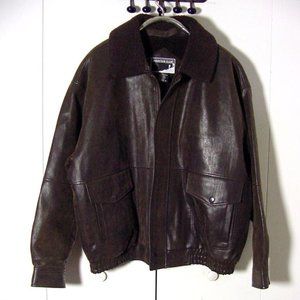 Vtg Mountain Man Brown Faux Leather Bomber Jacket Sz XL